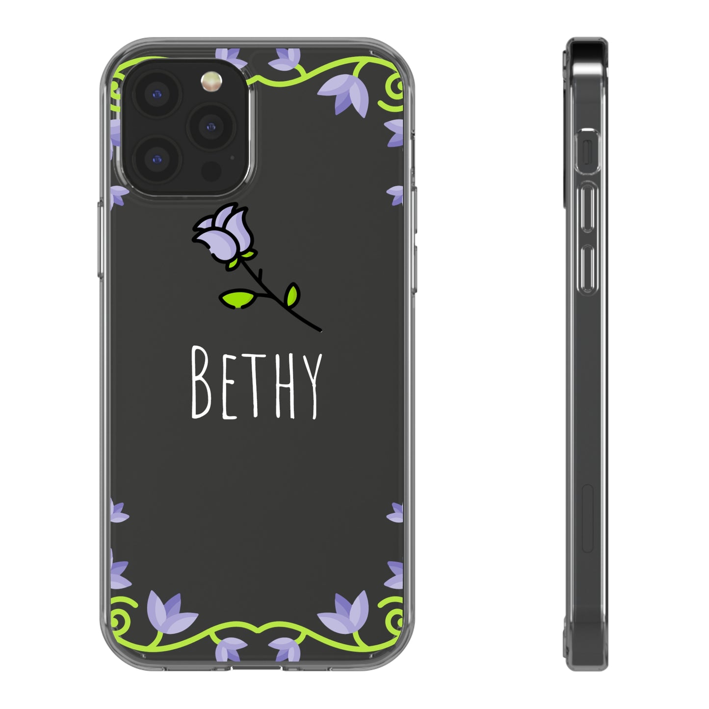 Custom Name Violet Floral Vines | Clear iPhone Case / Samsung Case