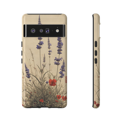 Thin Red and Lavender Flowers, Vintage Wildflowers Phone Case