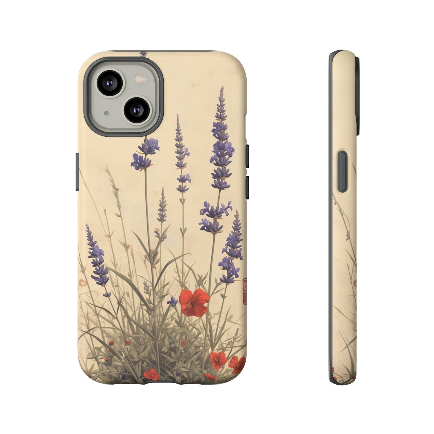 Thin Red and Lavender Flowers, Vintage Wildflowers Phone Case