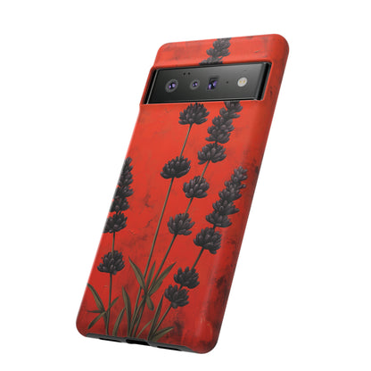 Minimalist Red and Black Lavender Flowers, Vintage Wildflowers iPhone Case