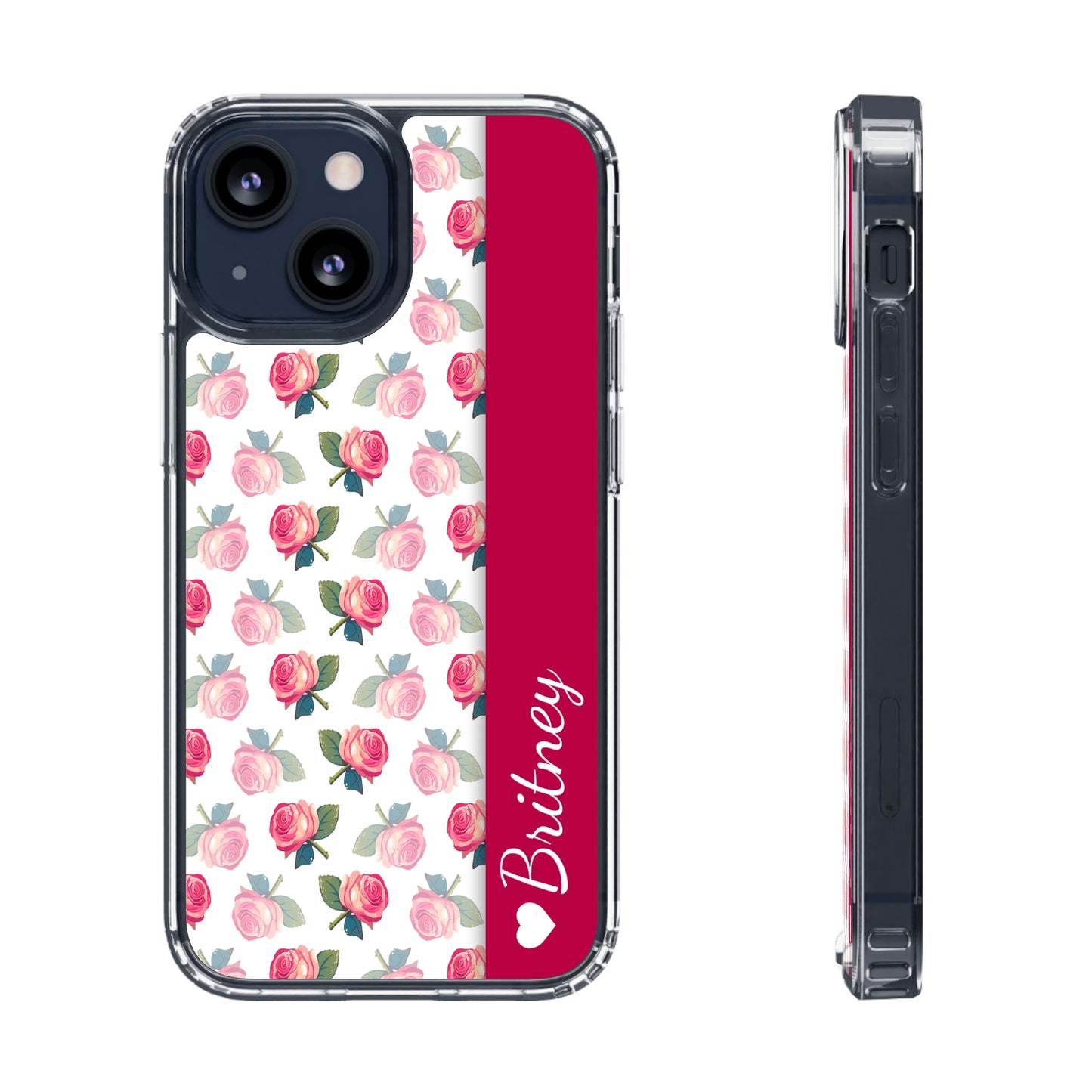 Custom Name Pink Floral Pattern | Clear iPhone Case / Samsung Case