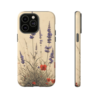 Thin Red and Lavender Flowers, Vintage Wildflowers Phone Case