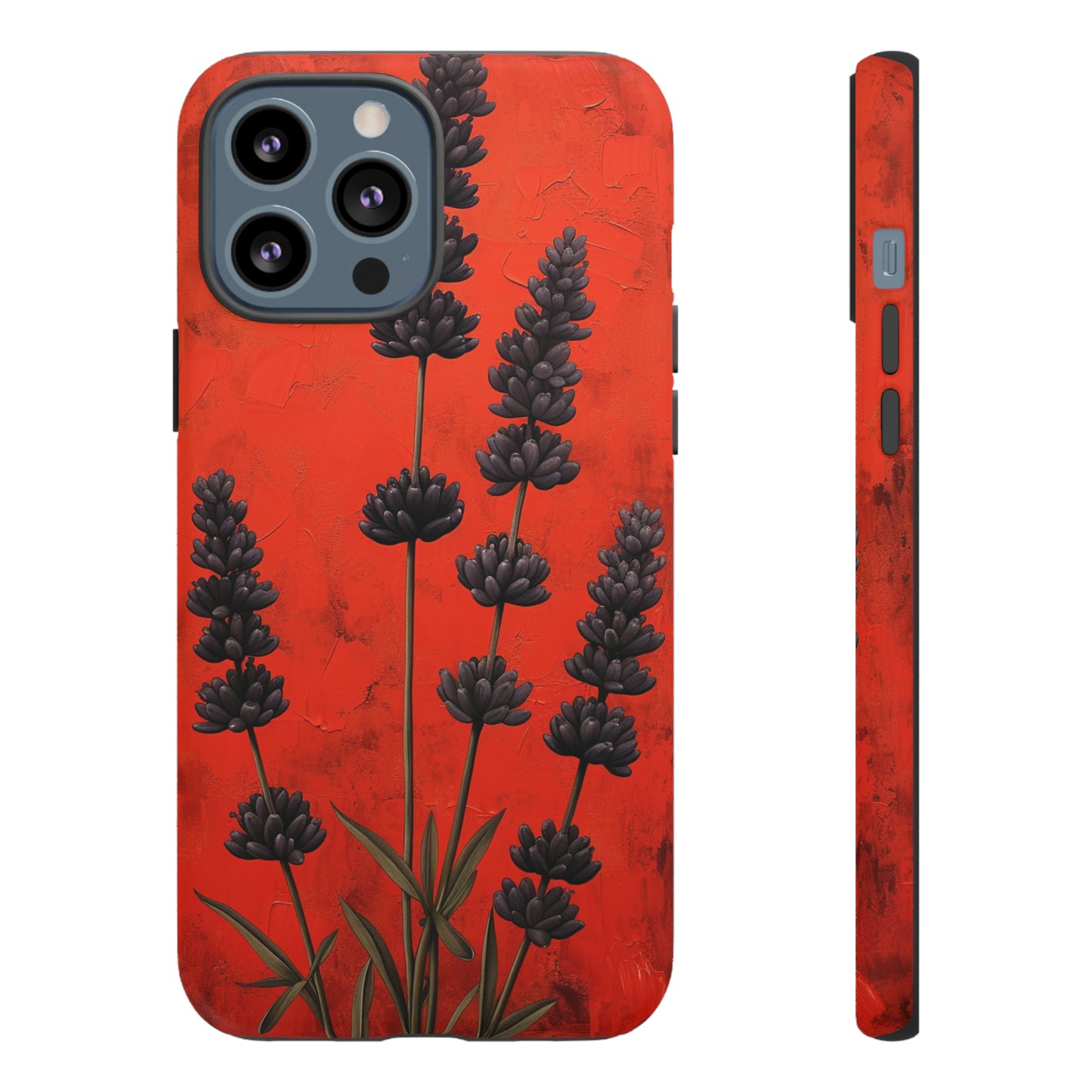 Minimalist Red and Black Lavender Flowers, Vintage Wildflowers iPhone Case