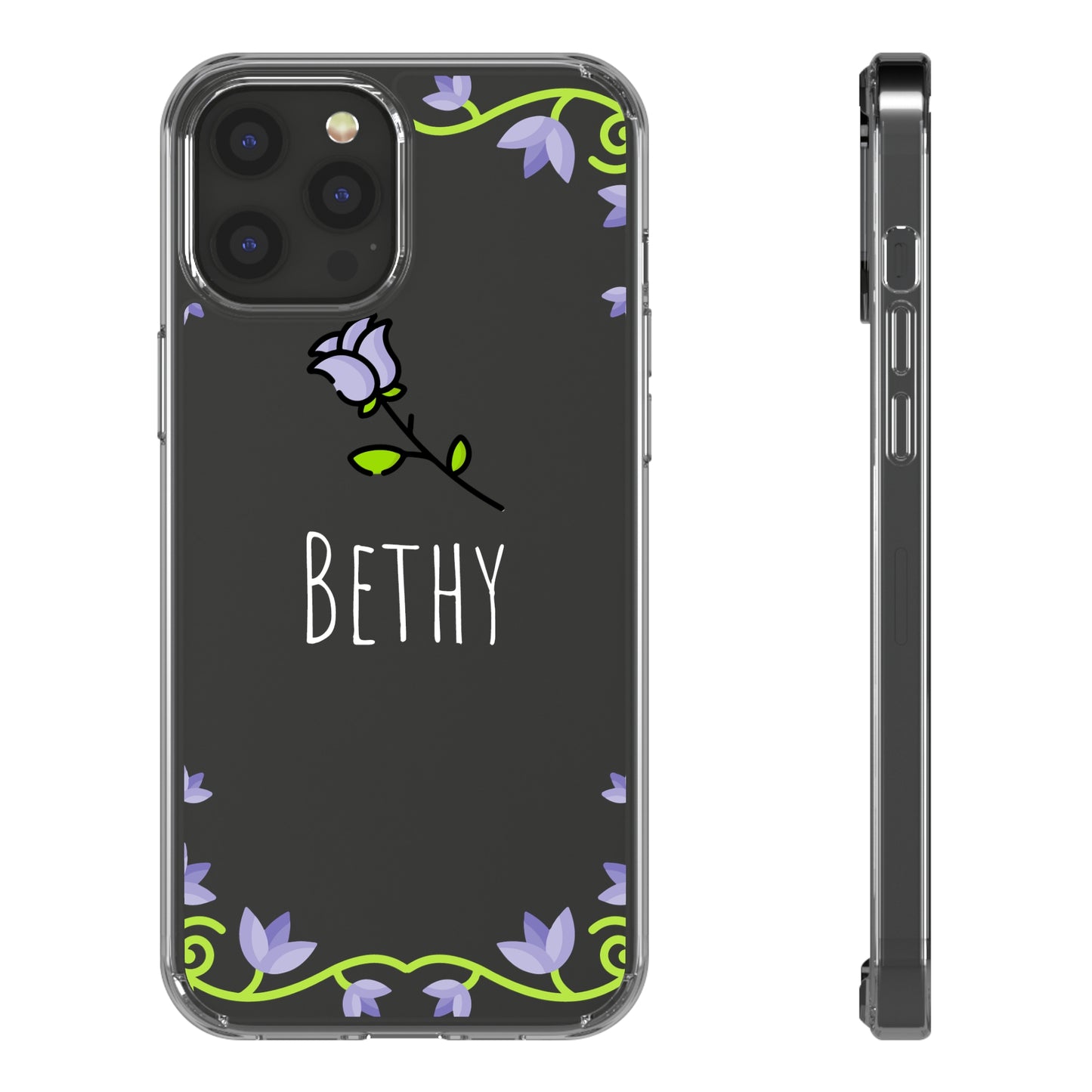 Custom Name Violet Floral Vines | Clear iPhone Case / Samsung Case