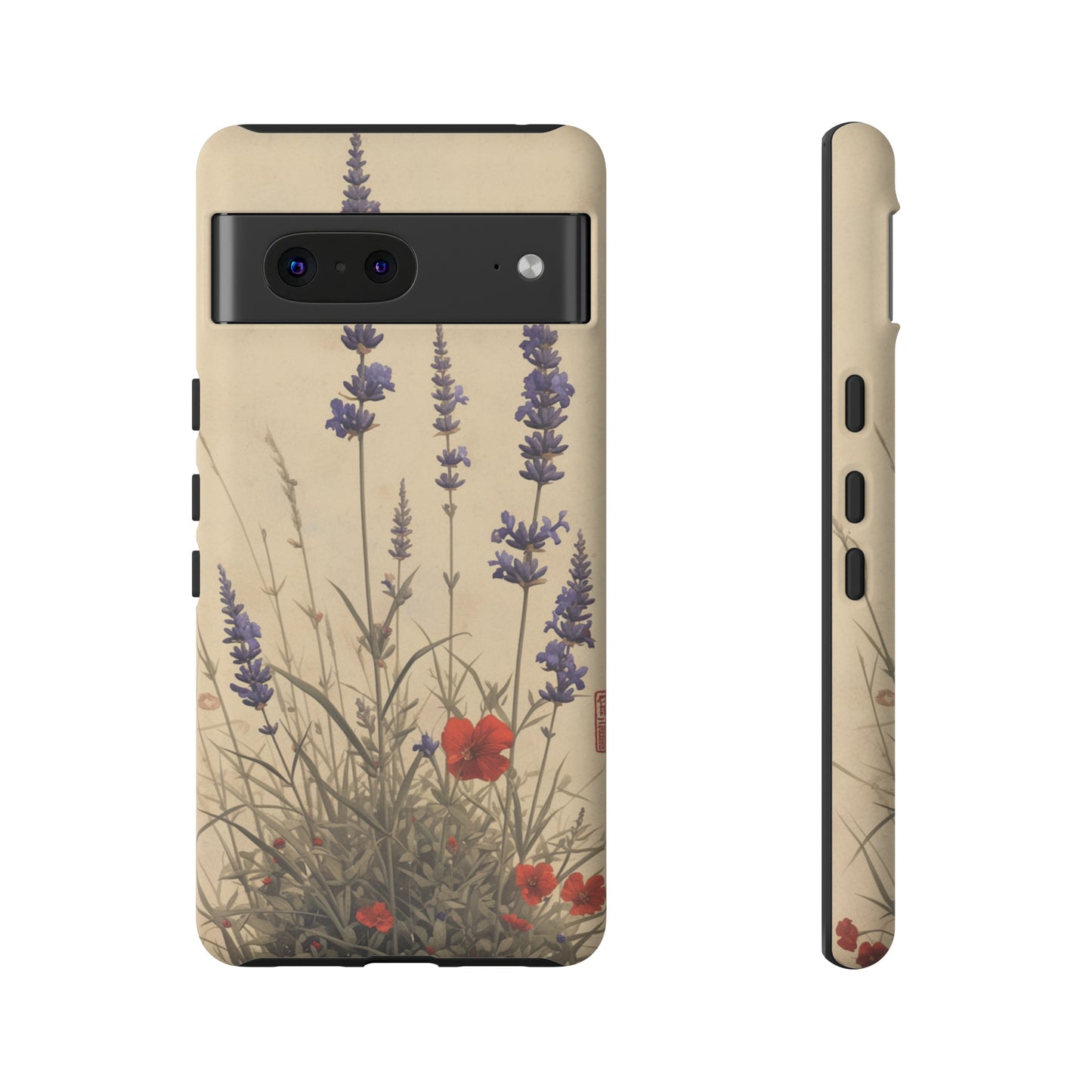 Thin Red and Lavender Flowers, Vintage Wildflowers Phone Case