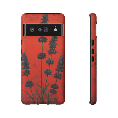 Minimalist Red and Black Lavender Flowers, Vintage Wildflowers iPhone Case