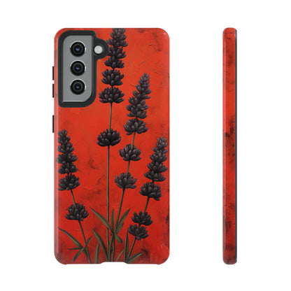 Minimalist Red and Black Lavender Flowers, Vintage Wildflowers iPhone Case