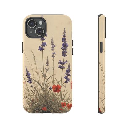 Thin Red and Lavender Flowers, Vintage Wildflowers Phone Case