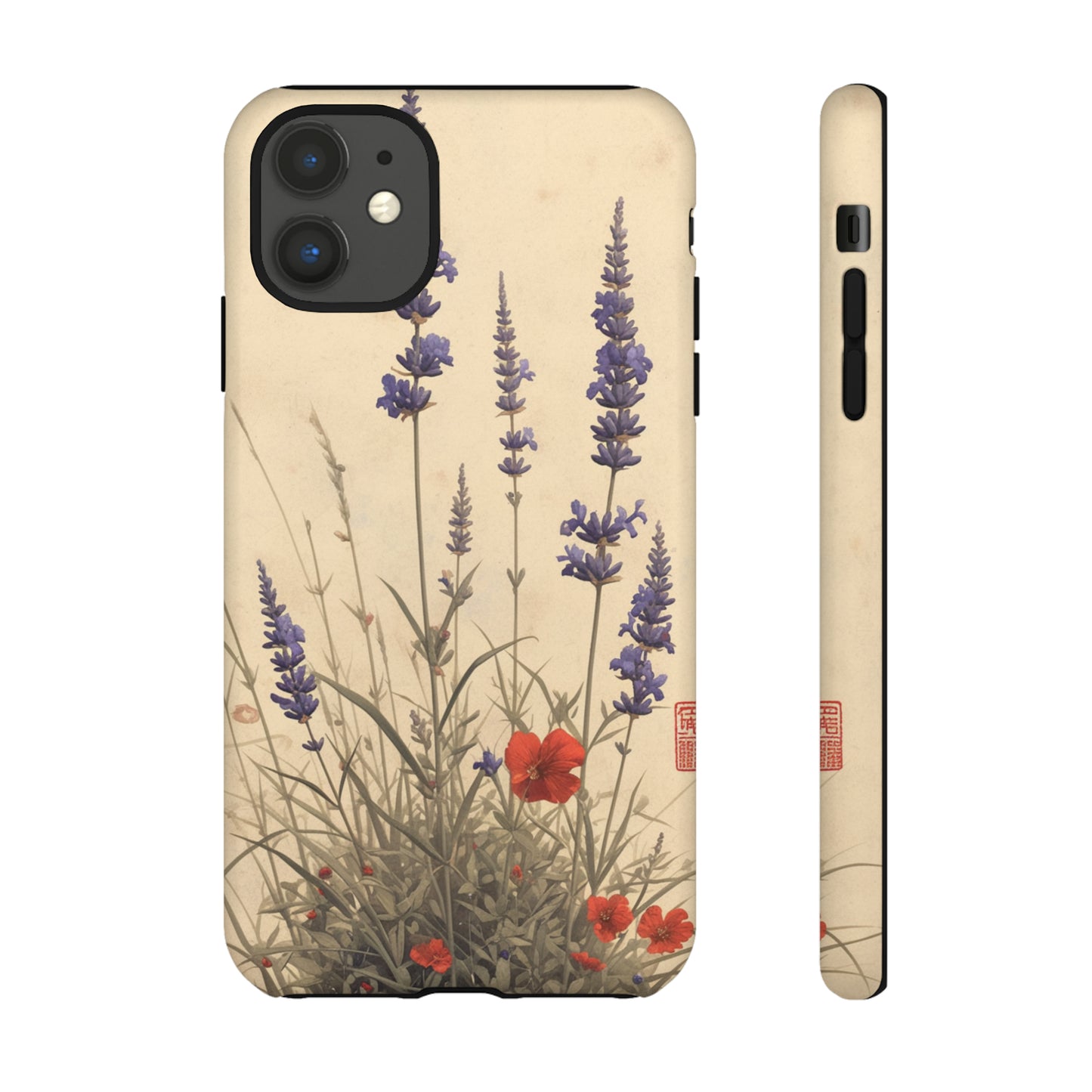 Thin Red and Lavender Flowers, Vintage Wildflowers Phone Case