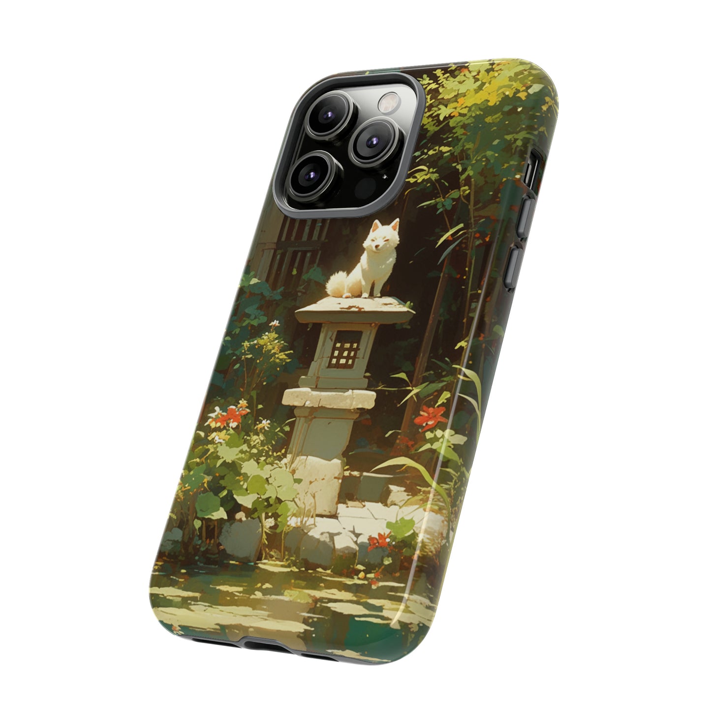 Dog on Statue iPhone Case, Vintage Japanese Aesthetic | Animal Lovers Phone Case