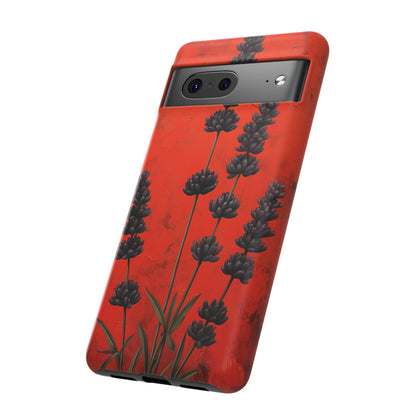 Minimalist Red and Black Lavender Flowers, Vintage Wildflowers iPhone Case