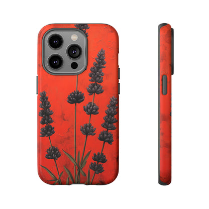 Minimalist Red and Black Lavender Flowers, Vintage Wildflowers iPhone Case