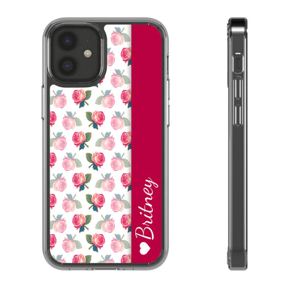 Custom Name Pink Floral Pattern | Clear iPhone Case / Samsung Case