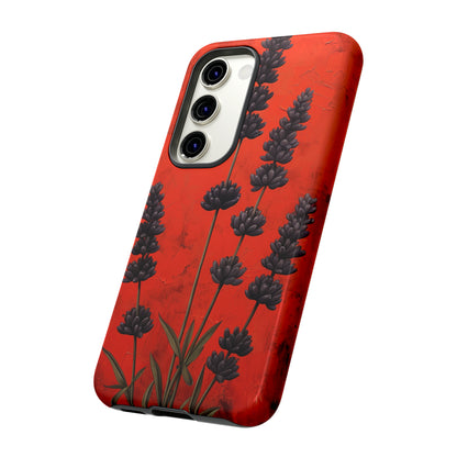 Minimalist Red and Black Lavender Flowers, Vintage Wildflowers iPhone Case