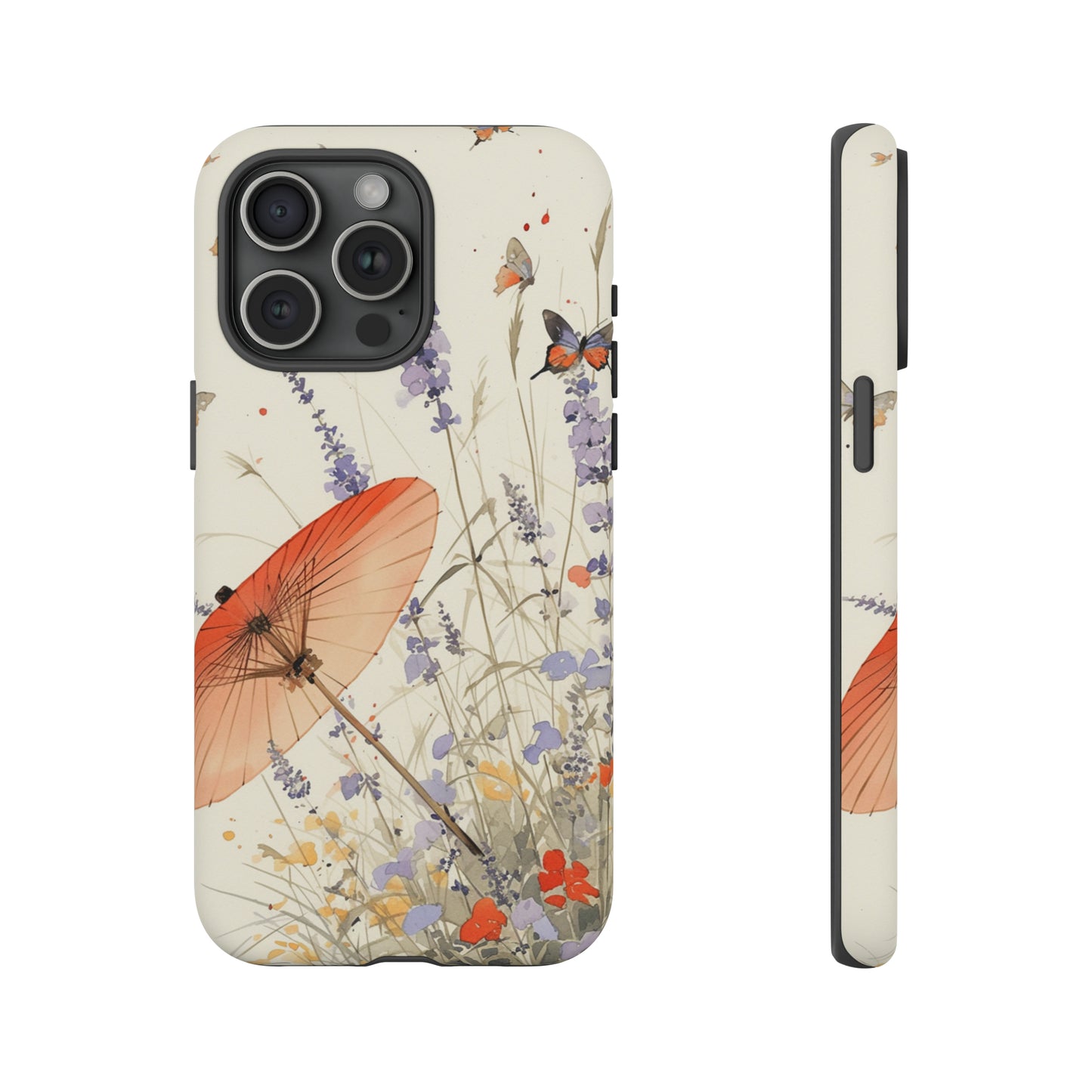 Japanese Vintage Minimalist Soft Lavender & Butterflies iPhone Case, Samsung Case