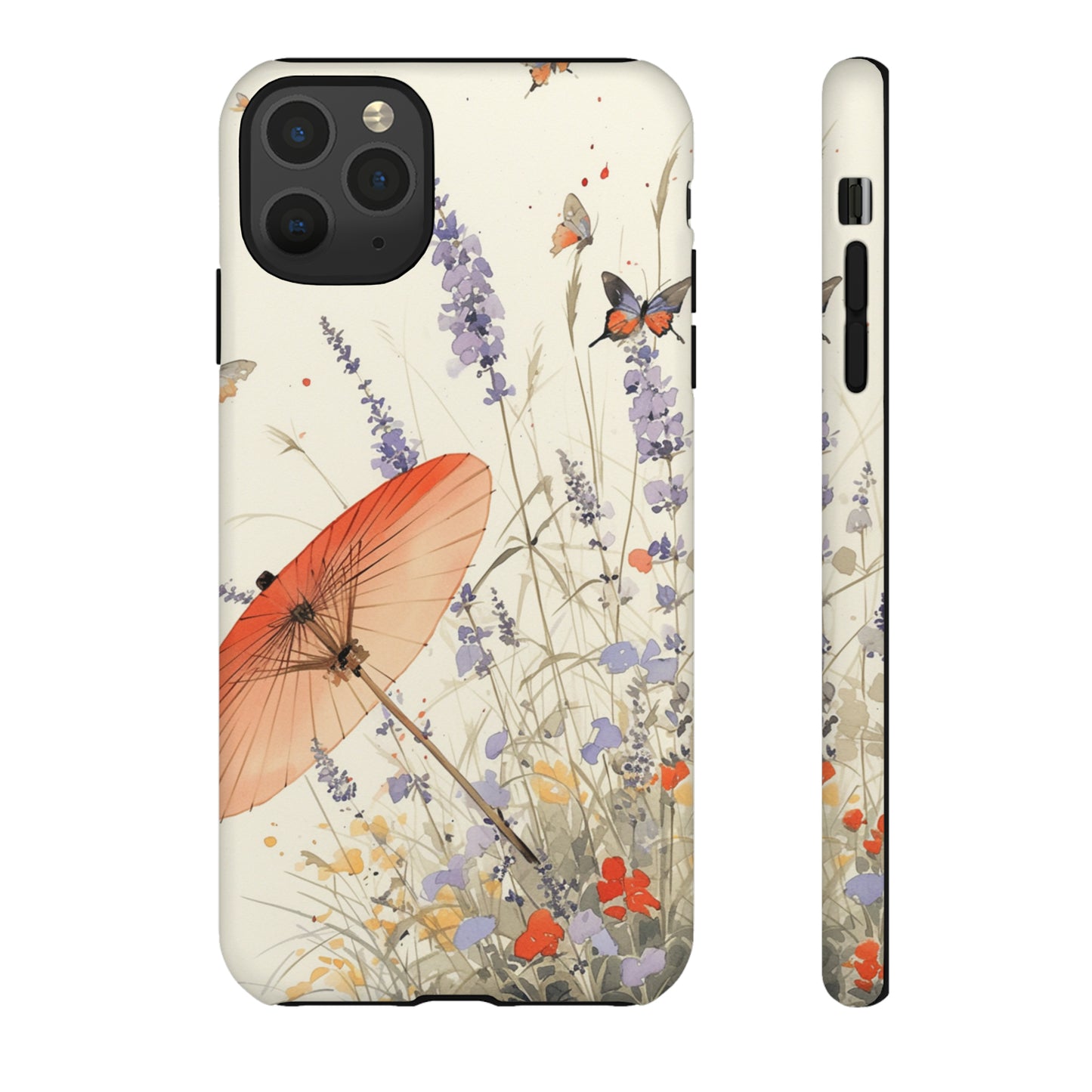 Japanese Vintage Minimalist Soft Lavender & Butterflies iPhone Case, Samsung Case