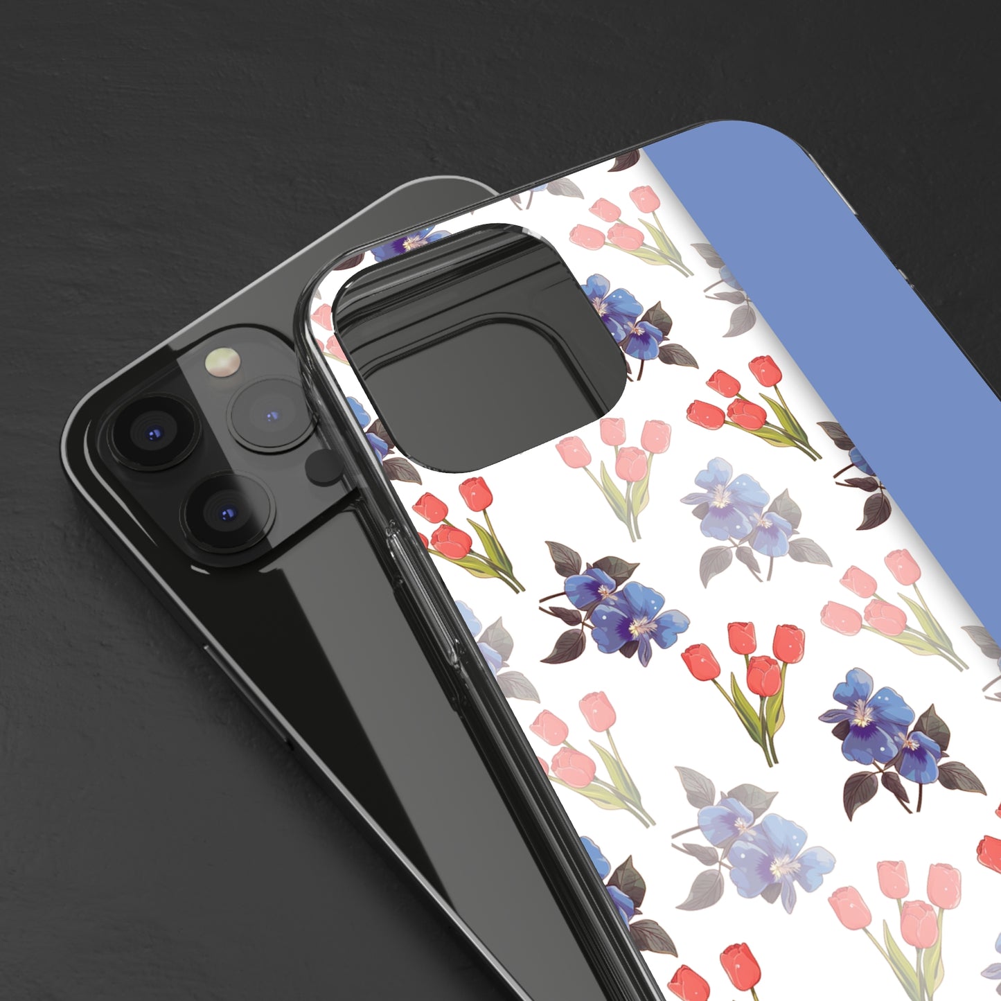 Custom Blue Red Flowers | Clear iPhone Case / Samsung Case