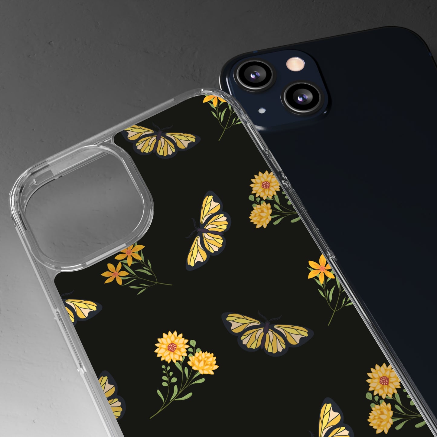 Yellow Butterfly & Flowers | Clear iPhone Case / Samsung Case