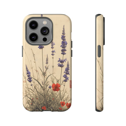 Thin Red and Lavender Flowers, Vintage Wildflowers Phone Case