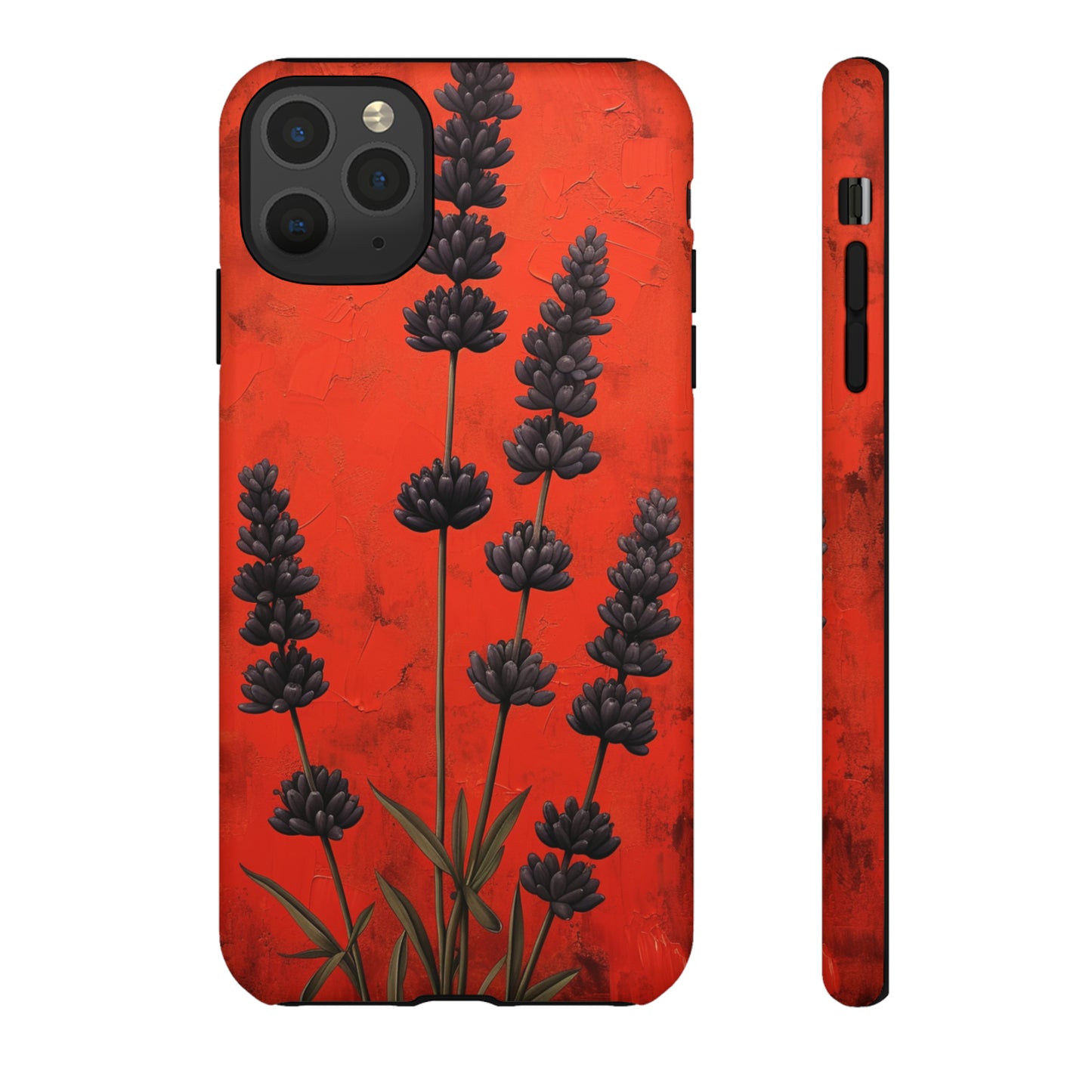 Minimalist Red and Black Lavender Flowers, Vintage Wildflowers iPhone Case