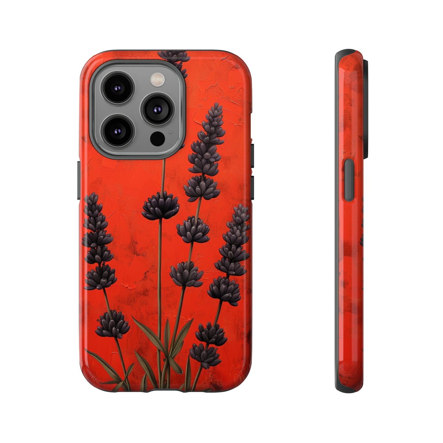 Minimalist Red and Black Lavender Flowers, Vintage Wildflowers iPhone Case