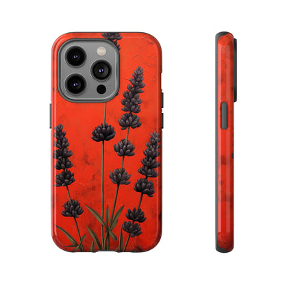 Minimalist Red and Black Lavender Flowers, Vintage Wildflowers iPhone Case