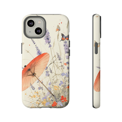 Japanese Vintage Minimalist Soft Lavender & Butterflies iPhone Case, Samsung Case