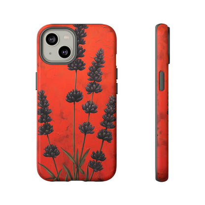 Minimalist Red and Black Lavender Flowers, Vintage Wildflowers iPhone Case