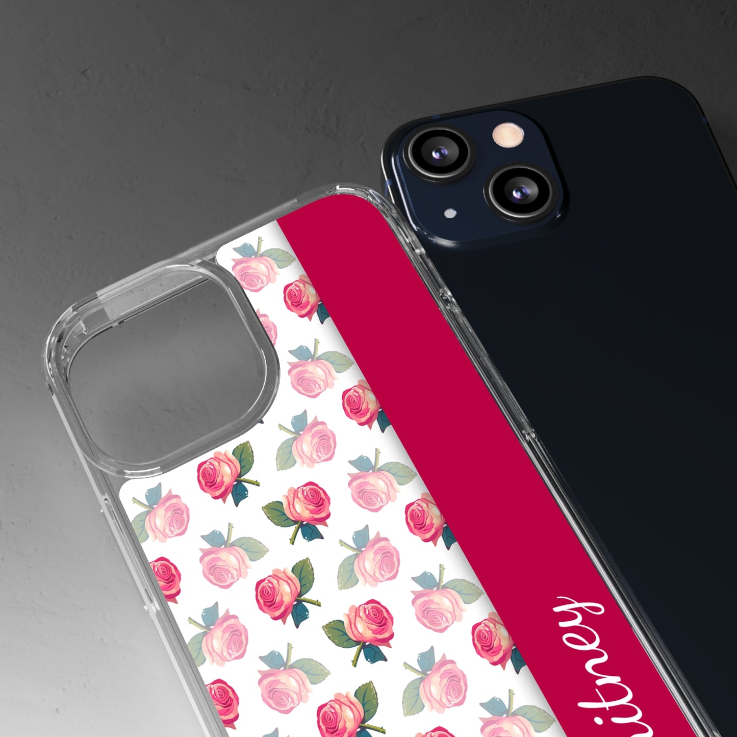 Custom Name Pink Floral Pattern | Clear iPhone Case / Samsung Case