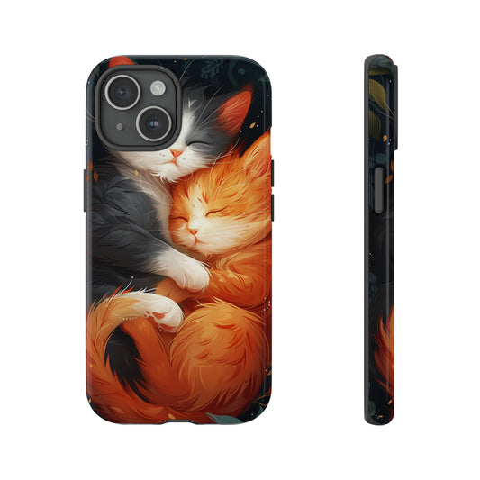 Cute Cat Lovers iPhone Case, Abstract Cats Hugging Phone Case, Aesthetic | Animal Lovers Phone Case