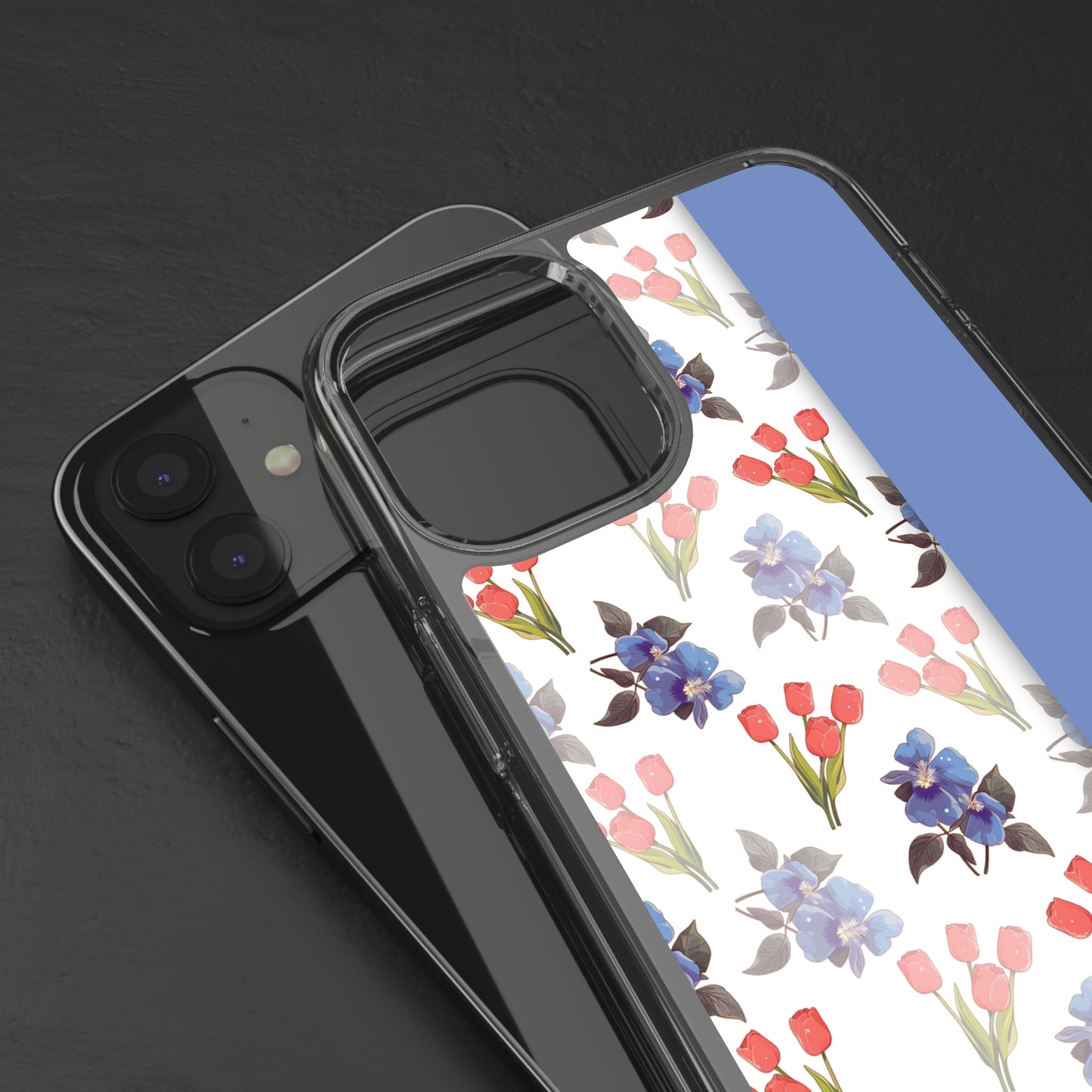 Custom Blue Red Flowers | Clear iPhone Case / Samsung Case