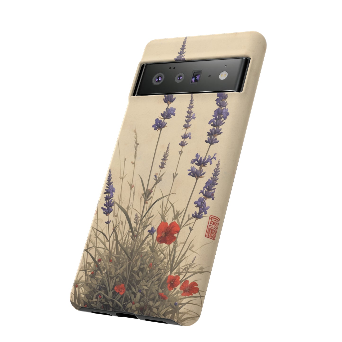 Thin Red and Lavender Flowers, Vintage Wildflowers Phone Case