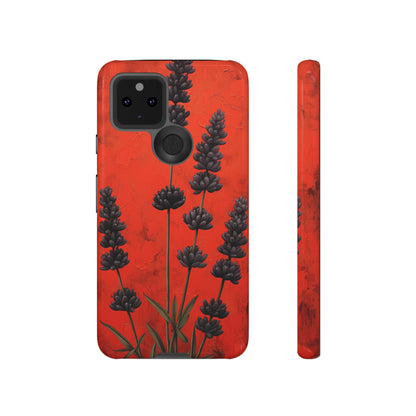 Minimalist Red and Black Lavender Flowers, Vintage Wildflowers iPhone Case