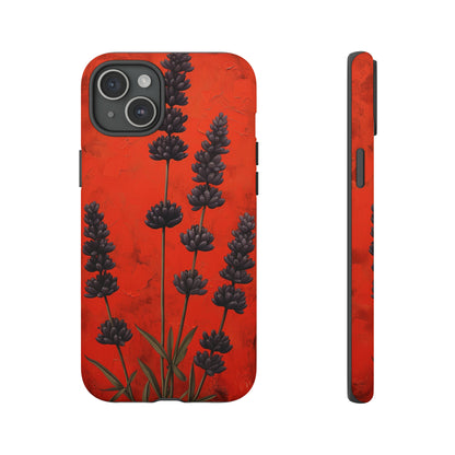 Minimalist Red and Black Lavender Flowers, Vintage Wildflowers iPhone Case