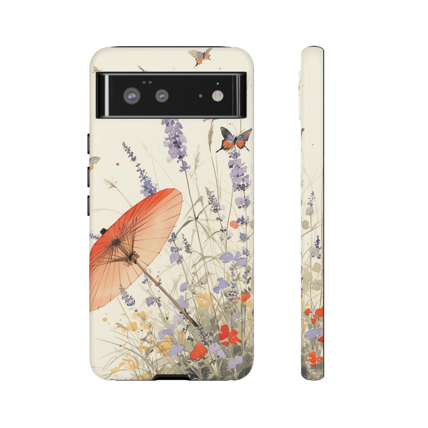 Japanese Vintage Minimalist Soft Lavender & Butterflies iPhone Case, Samsung Case