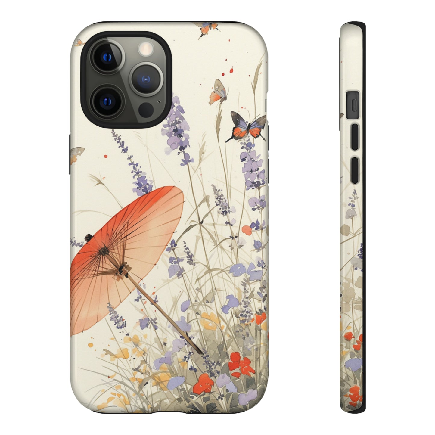 Japanese Vintage Minimalist Soft Lavender & Butterflies iPhone Case, Samsung Case