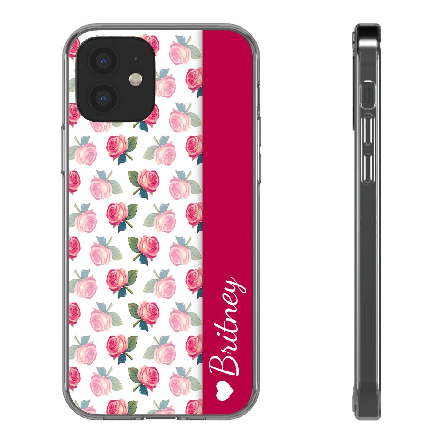 Custom Name Pink Floral Pattern | Clear iPhone Case / Samsung Case