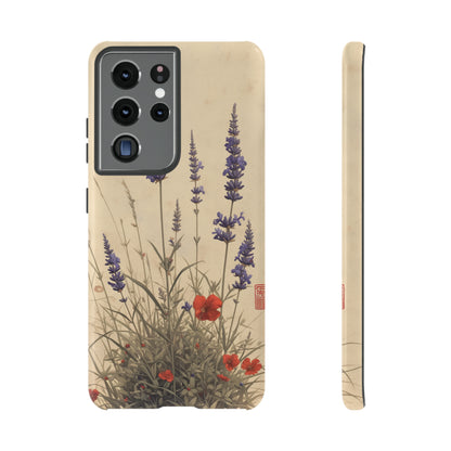 Thin Red and Lavender Flowers, Vintage Wildflowers Phone Case