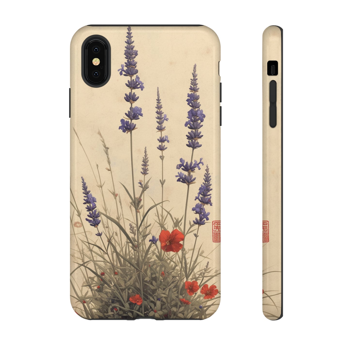 Thin Red and Lavender Flowers, Vintage Wildflowers Phone Case