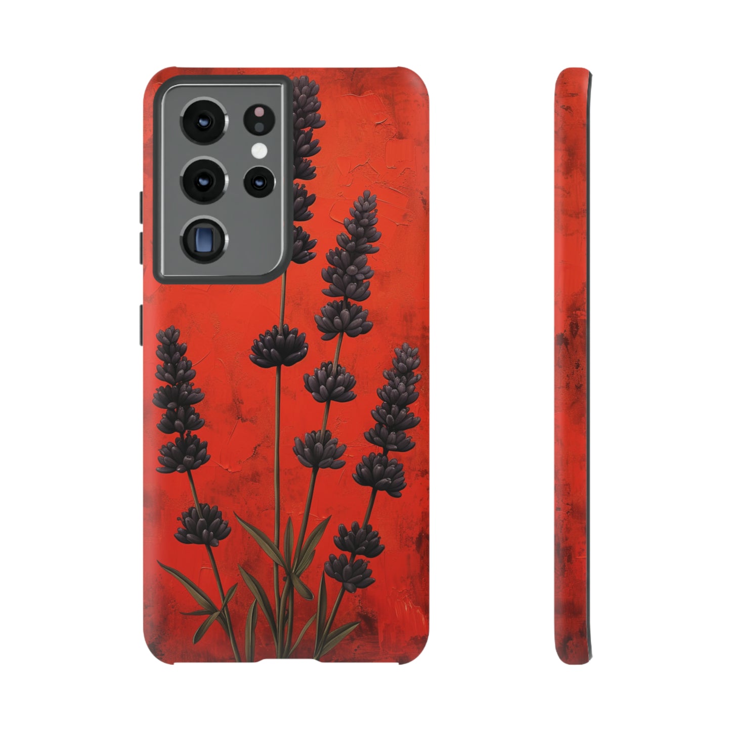 Minimalist Red and Black Lavender Flowers, Vintage Wildflowers iPhone Case