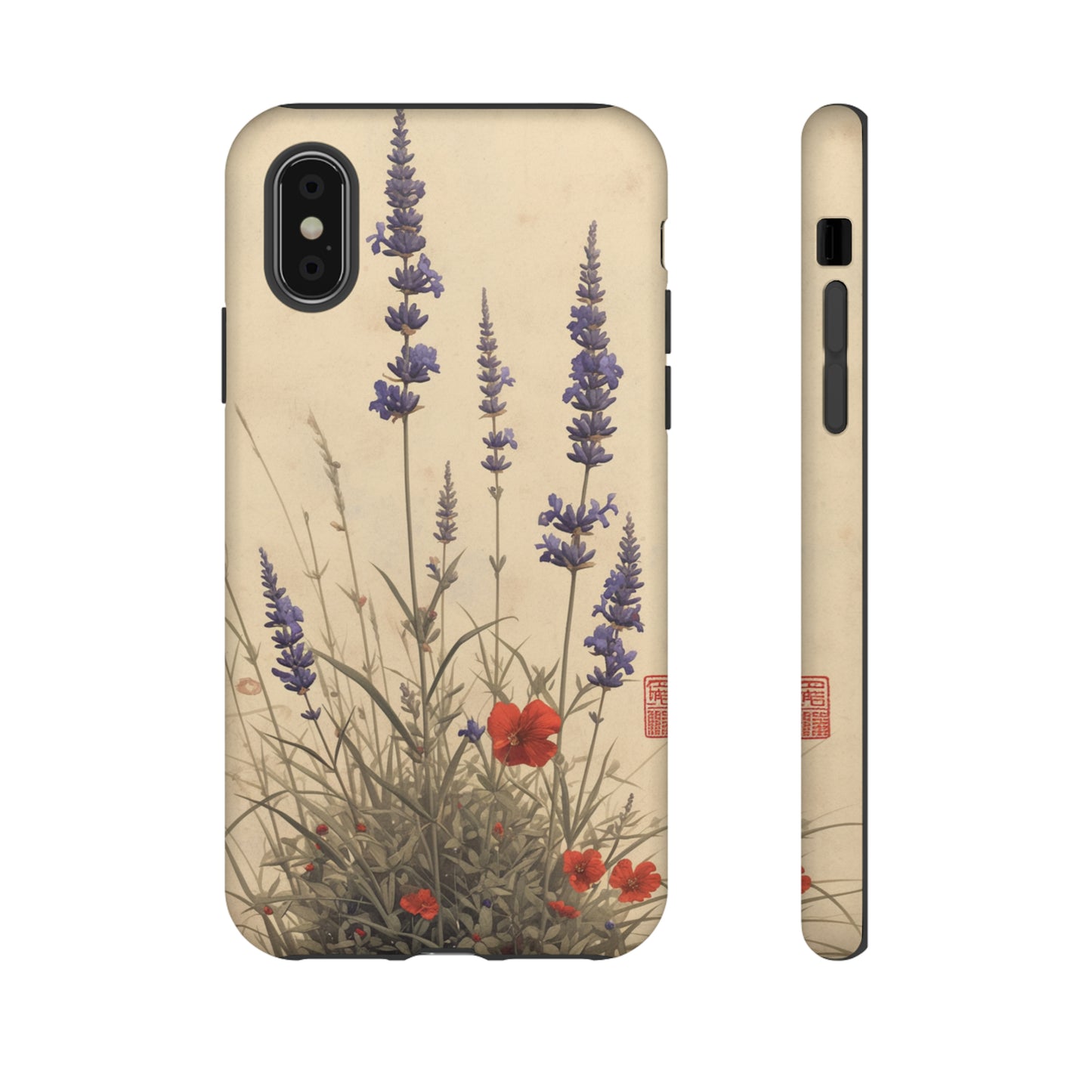 Thin Red and Lavender Flowers, Vintage Wildflowers Phone Case