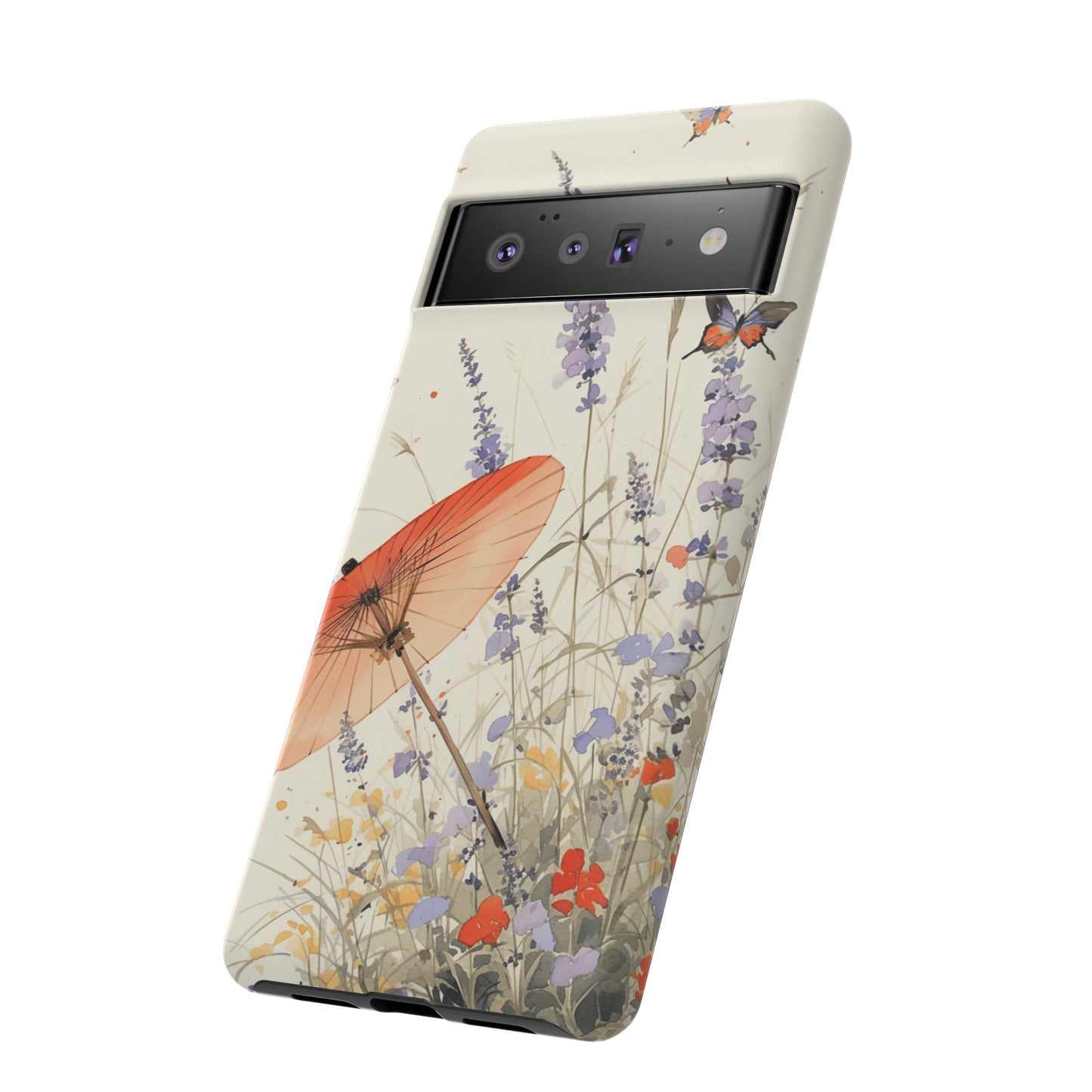 Japanese Vintage Minimalist Soft Lavender & Butterflies iPhone Case, Samsung Case