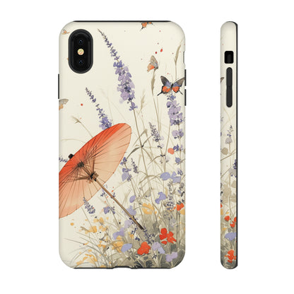 Japanese Vintage Minimalist Soft Lavender & Butterflies iPhone Case, Samsung Case