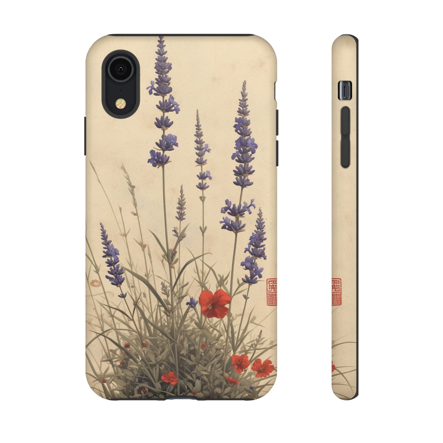 Thin Red and Lavender Flowers, Vintage Wildflowers Phone Case