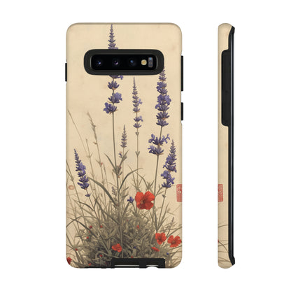 Thin Red and Lavender Flowers, Vintage Wildflowers Phone Case