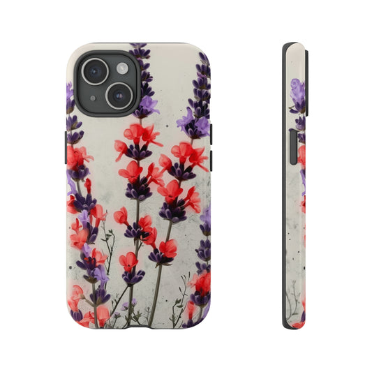 Minimalist Wildflower Red and Black lavendar iPhone Case Gift For Flower Lover Gift For Her