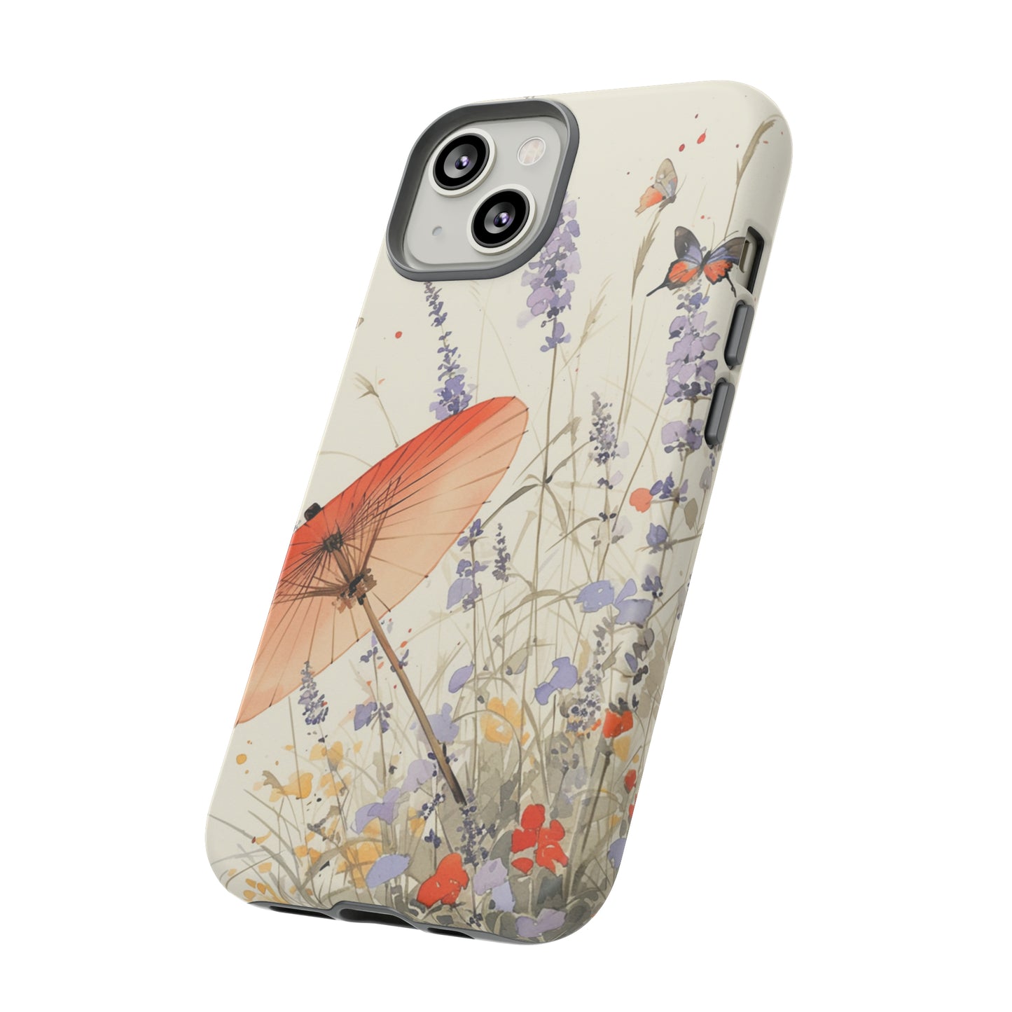 Japanese Vintage Minimalist Soft Lavender & Butterflies iPhone Case, Samsung Case