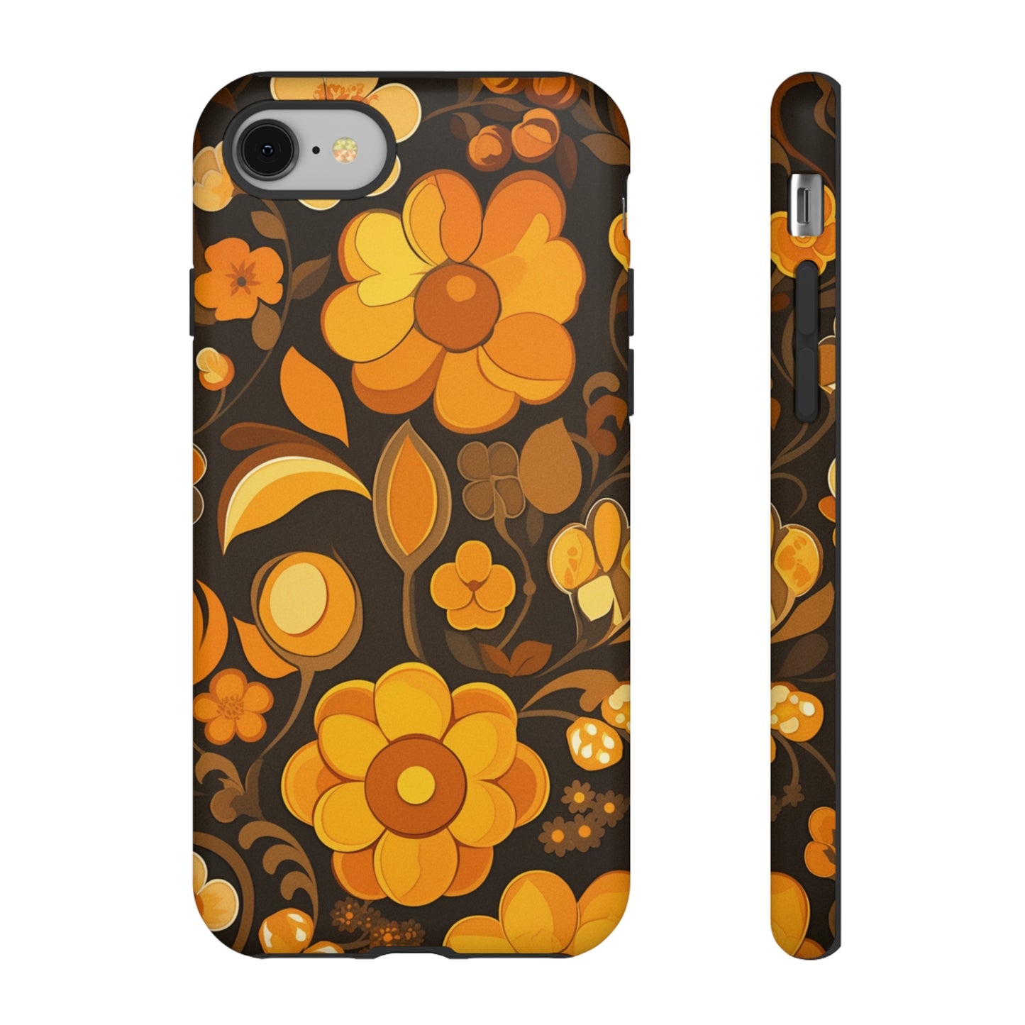 Abstract Retro 70s Dark Wildflower Patterns iPhone Case / Samsung Case