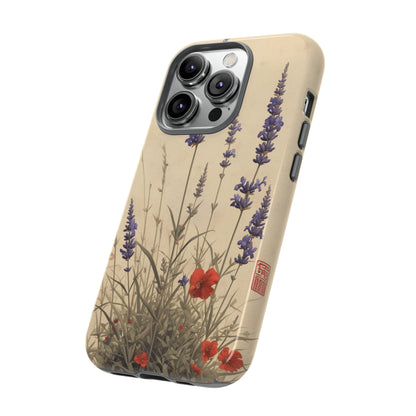 Thin Red and Lavender Flowers, Vintage Wildflowers Phone Case