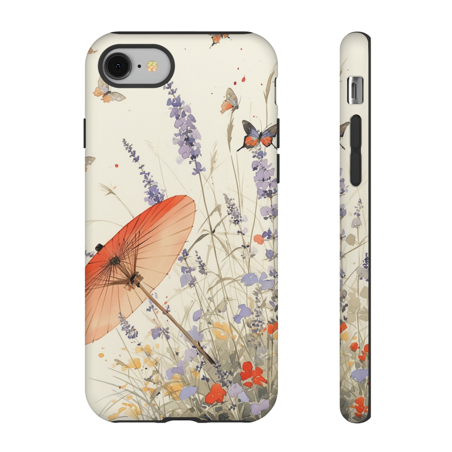 Japanese Vintage Minimalist Soft Lavender & Butterflies iPhone Case, Samsung Case